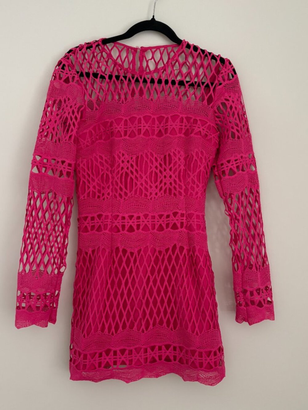 Endless Rose Fuschia Crochet Lace Long Sleeve Mini Dress Barbiecore Party Chic S